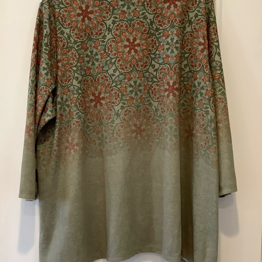Ruby Rd Tunic Top Pullover Green Orange Floral Si… - image 3